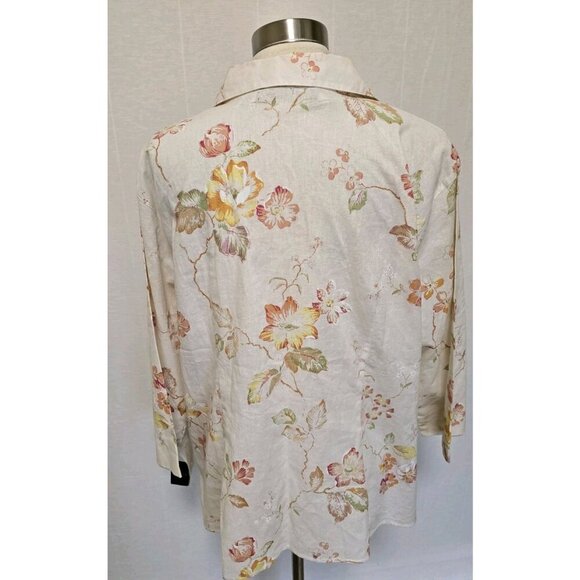 Womens Linen Blend Button Down Shirt Size 2X Harve Benard White Floral Print - Picture 3 of 6